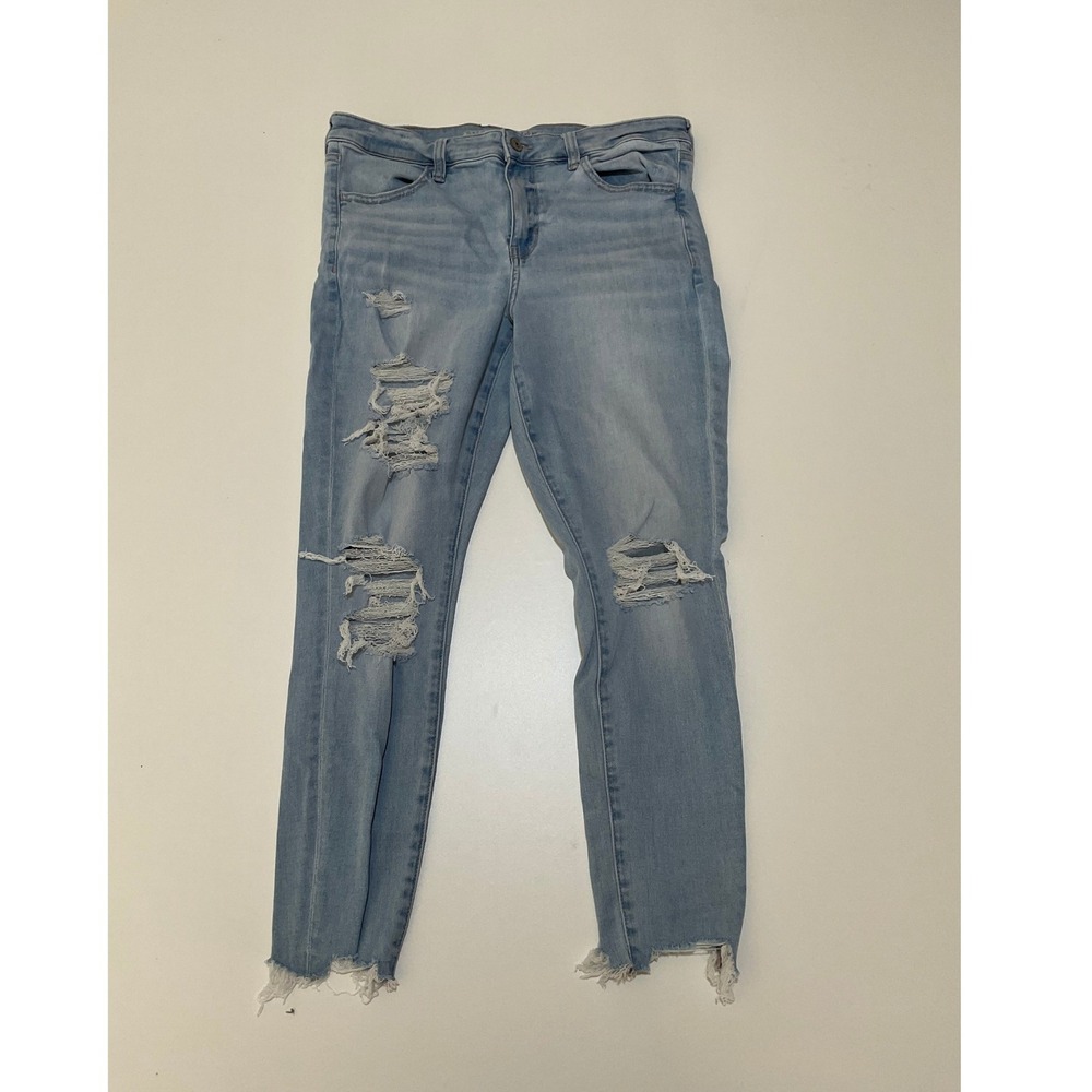 American Eagle Womens Next Level Stretch Distressed Jeggings Light Wash Size 14S